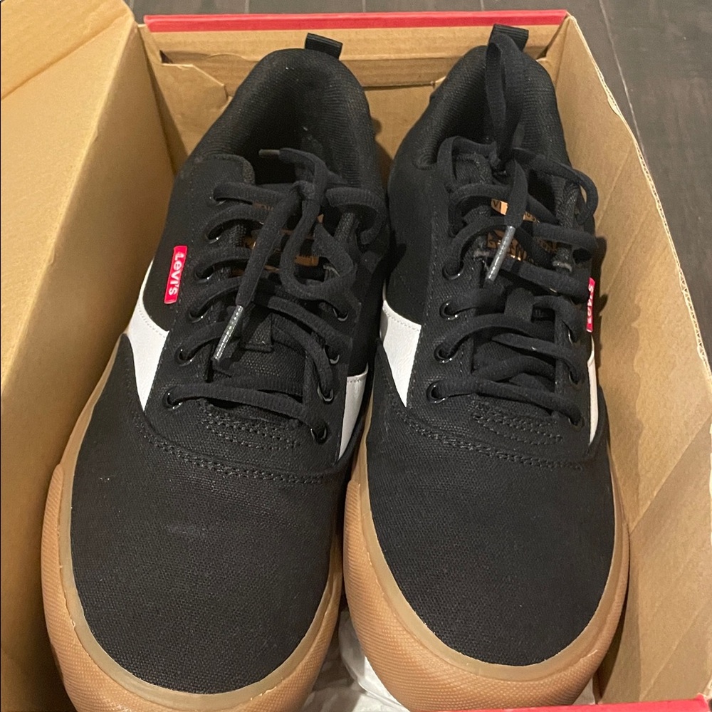 Levi's Black Sneakers with White Stripe and Brown Sole